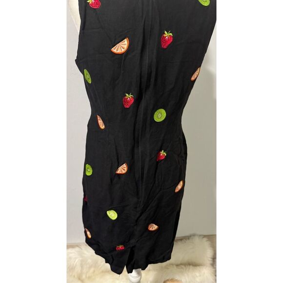 Jillian Jones black dress fruit embroidered print 8 linen blend very nice - Picture 3 of 6